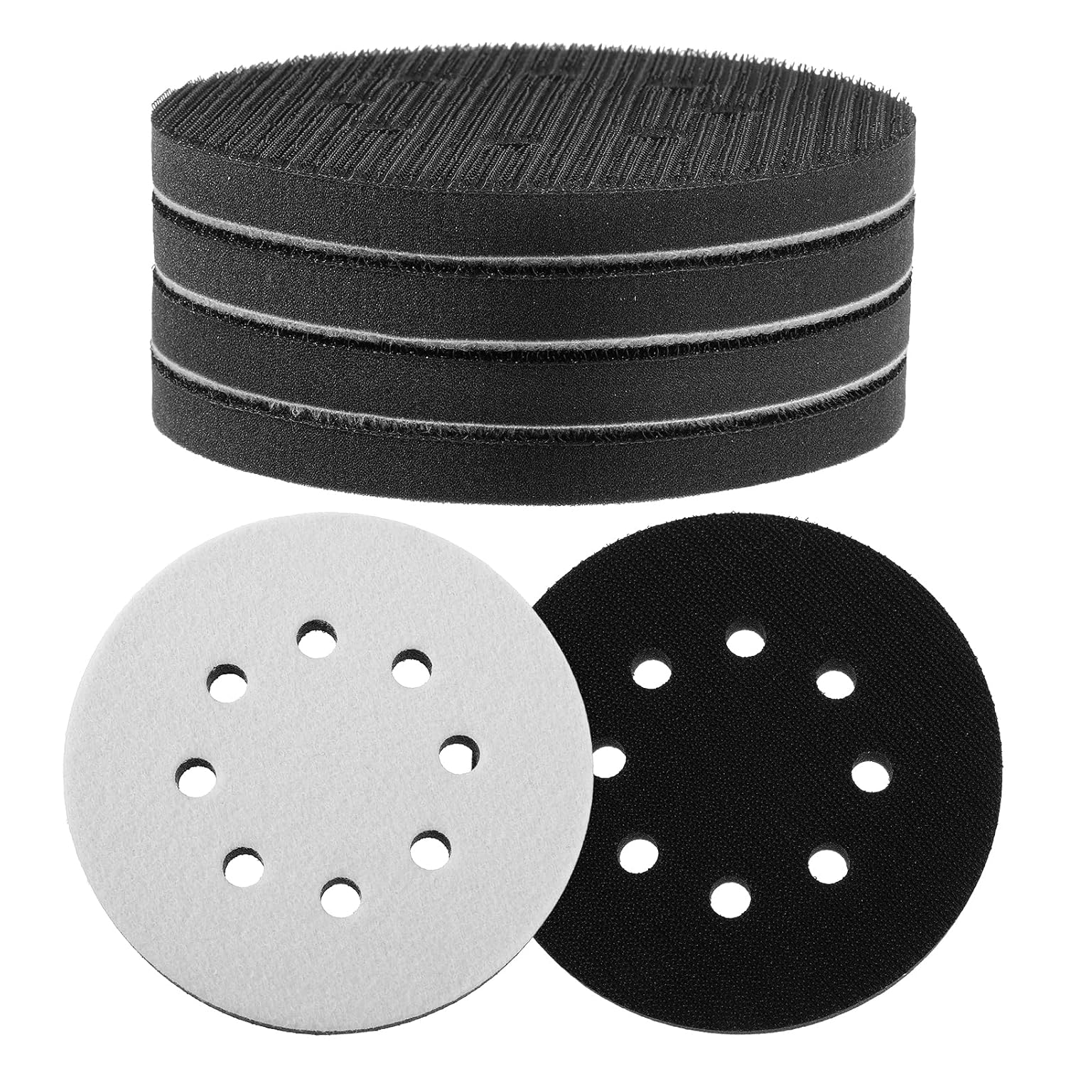 Larrel Pack of 5 5 Inch Sanding Pads with 8 Holes, Foam Pads Sandpaper 125 mm for Random Orbital Sanders, Shock Absorbing Pads, Sanding Pads for Random Orbital Sanders