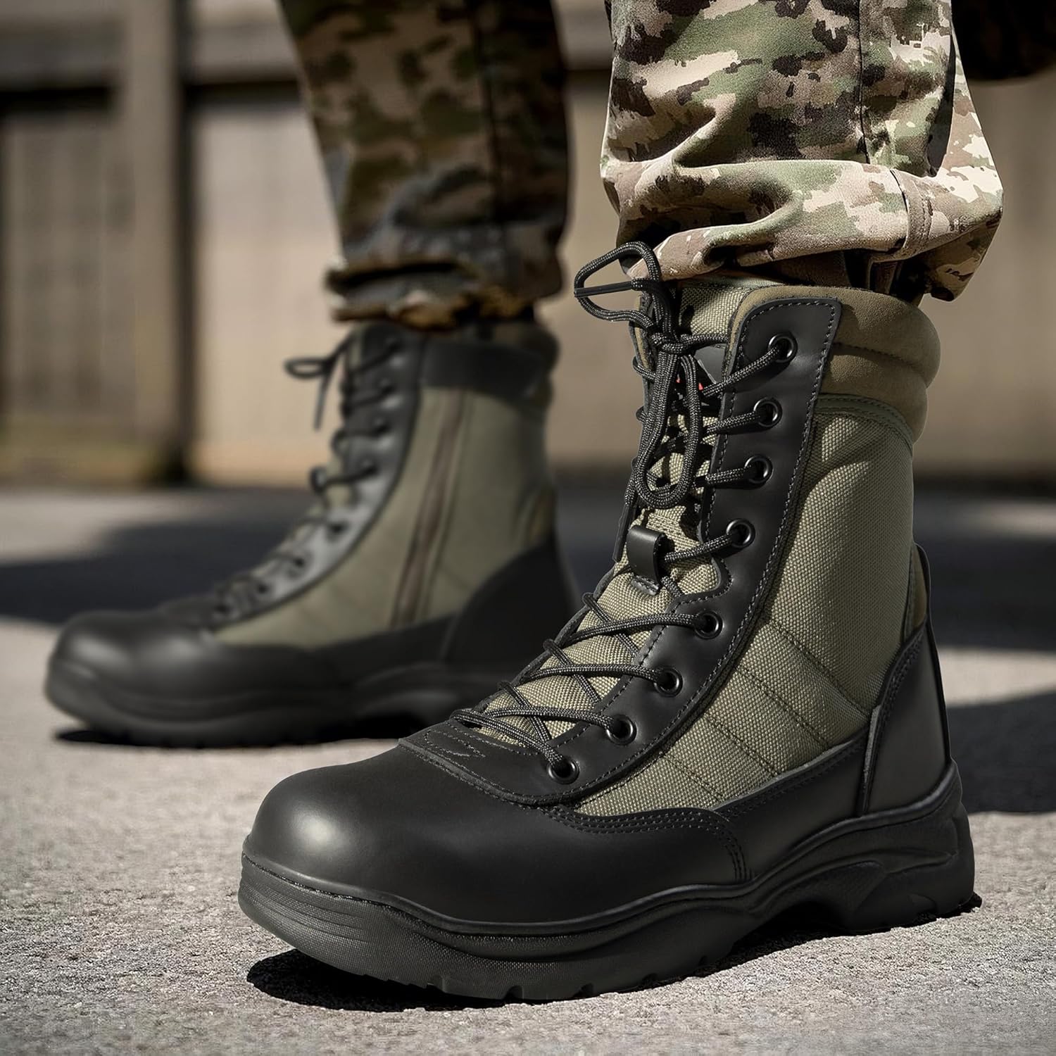 NORTIV 8 Men's Military Tactical Work Boots Side Zipper Leather Motorcycle Combat Boots Trooper - Image 2