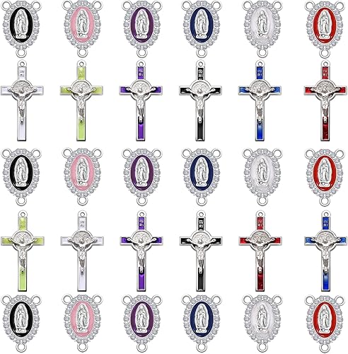 Miniatura 1 de YionZian Juego de 48 unidades24 dijes de medalla milagrosa de Jesús cruz y centro de cruz de rosario milagrosa de aleación incrustaciones de