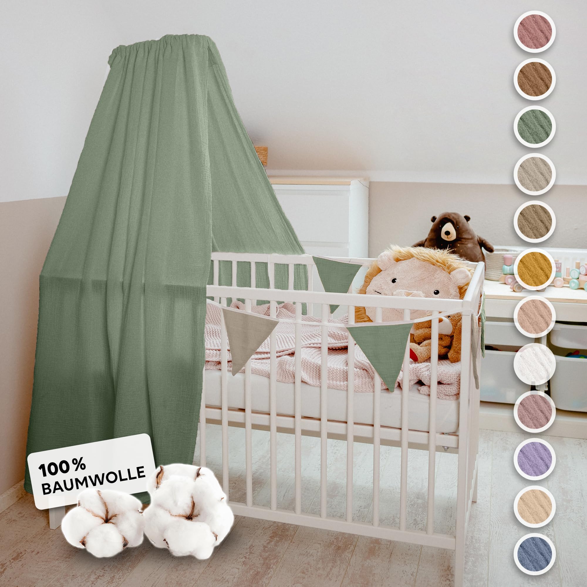lilimaus Betthimmel Babybett in 12 Farben [inkl. Himmelstange] - Himmel Babybett aus 100% Baumwolle Musselin - Betthimmel Mädchen & Jungen - Himmelbett Vorhänge mit Stange - Kinder Babyzimmer Deko