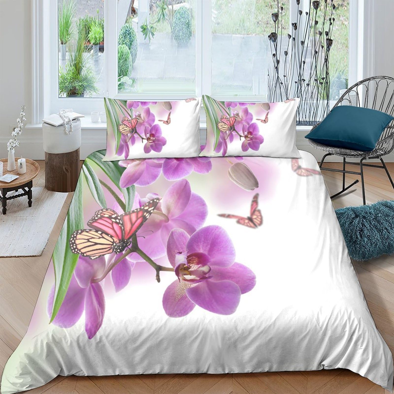 Ctjqhvkz Style-7 3D Printed Orchid Butterfly Fitted Sheet Microfiber Soft Breathable Floral Bed Cover For Bedroom Guest Room Decor Protection Single（135X200cm）