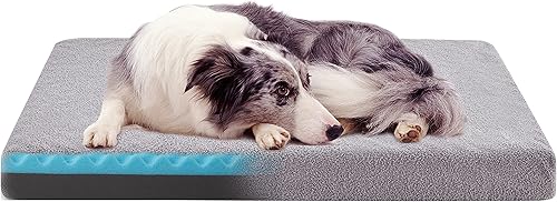 Cama grande para perros de espuma viscoelástica, camas refrescantes para perros (gris claro, grande, 35 x 22 x 3 pulgadas)