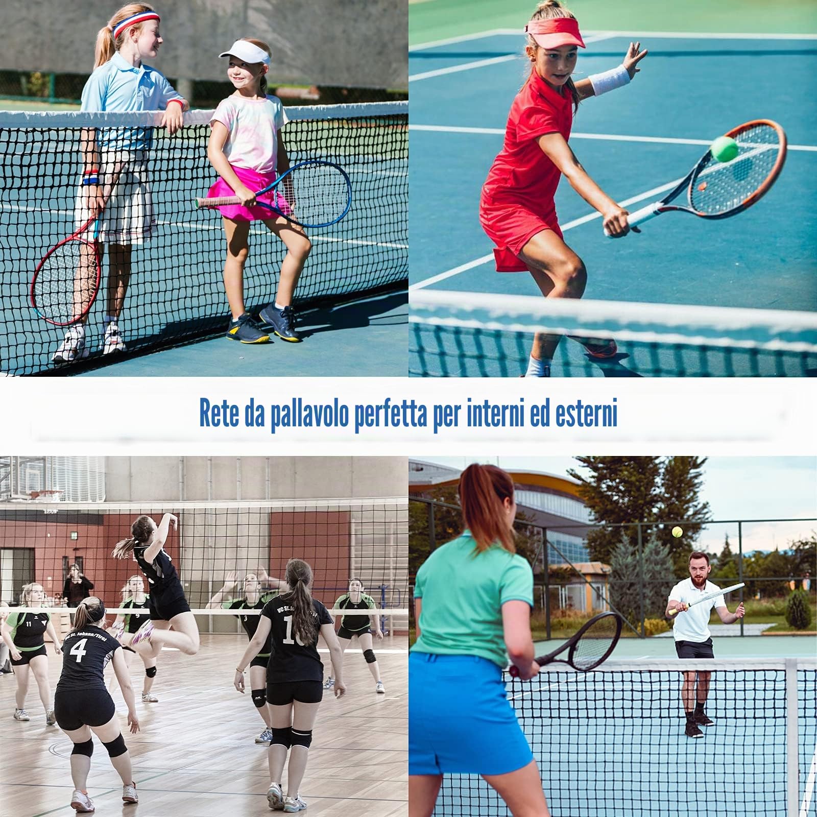 Rete da pallavolo all'aperto, resistente rete da pallavolo per cortile, rete professionale con nastri laterali rinforzati per sport in piscina a terra, rete di ricambio portatile per spiaggia (pali