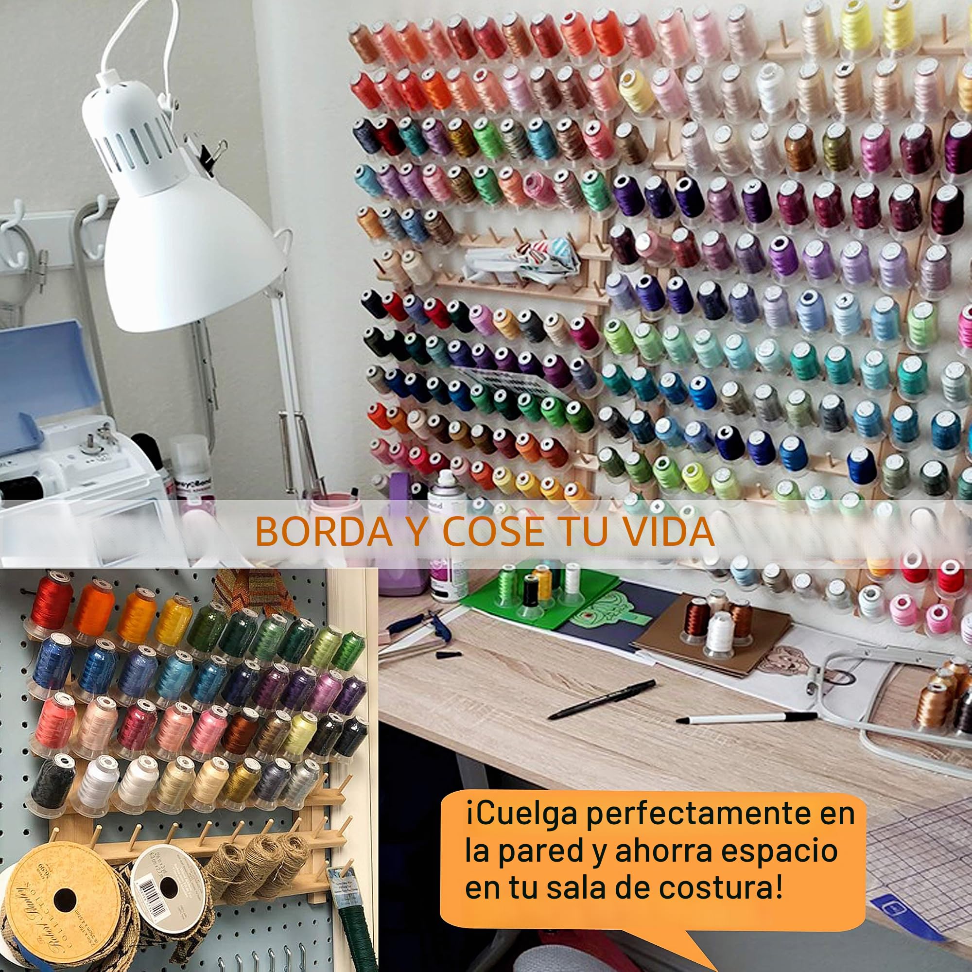 New brothread 4x60 Carretes Organizador de hilo de madera/estante de hilo con ganchos para colgar para bordar, acolchar y coser hilos