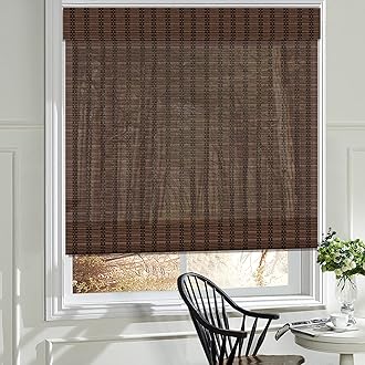 LANTIME Wood Window Roman Shades, Bamboo Light Filtering Roman Shades Blinds, Easy Installation for Home and Garden, Light Brown