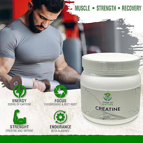 Miniatura 4 de Sense of Nature Monohidrato de creatina en polvo - 0.18 oz (5000 mg) de creatina en polvo micronizado por porción, creatina preentrenamiento,