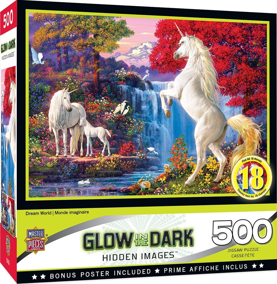 Masterpieces Trail Running Jigsaw Puzzle - 500 Pieces, Glow in The Dark, Hidden Images - Adult