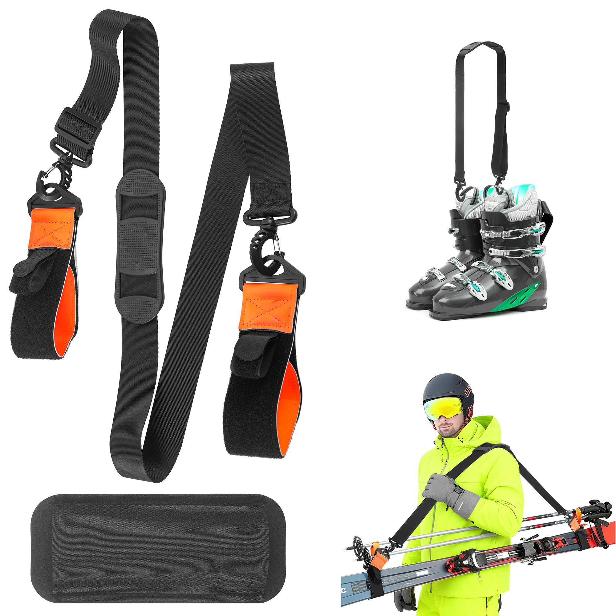 Sangle de Transport pour Skis Réglable 79-130cm, Porte Ski Dorsal avec Bretelle Confort