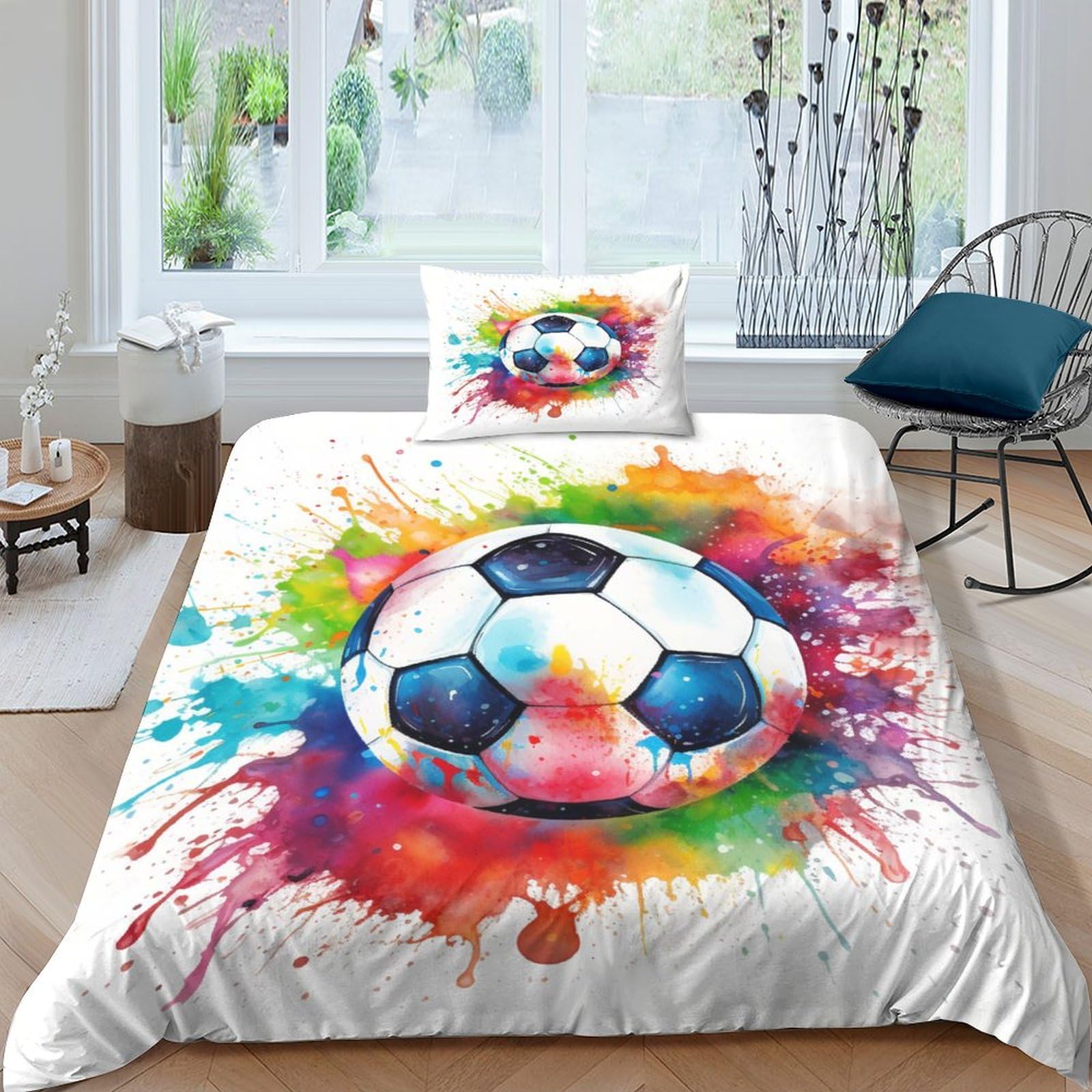 Linge de lit football 3D pour chambre d'enfant passionné de ballon rond