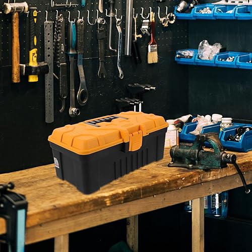 Miniatura 3 de Sewroro Lockable Plastic Tool Box Organizer Portable Multifunctional Tool Storage Case for Travel Camping Sturdy Construction with Reliable Locking