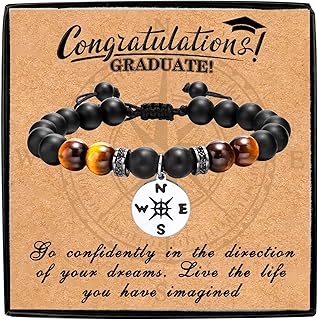 MEALGUET Graduation Bracelet for him,Tiger's Eye Stone and Agate Beaded Bracelet with Compass Charm, Graduation Gift for him, Gemstone, Agate