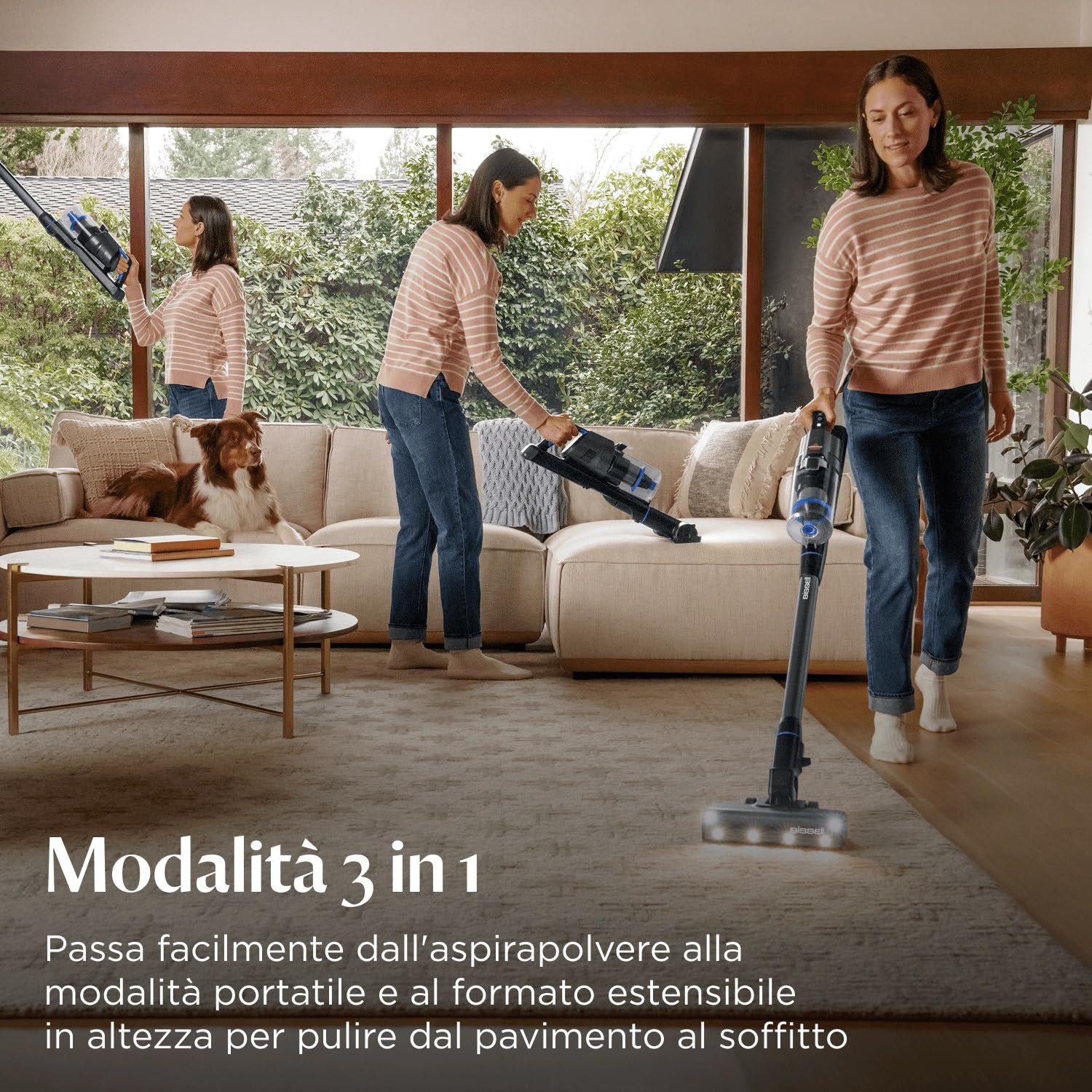 Bissell PowerClean FurGuard, Aspirapolvere Senza Fili, Motore da 280W, Spazzola a rullo Autopulente, Faretti FurFinder, Scopa Elettrica, Autoportante, Filtro HEPA, 2500 mAh Batteria Rimovibile, 4091N