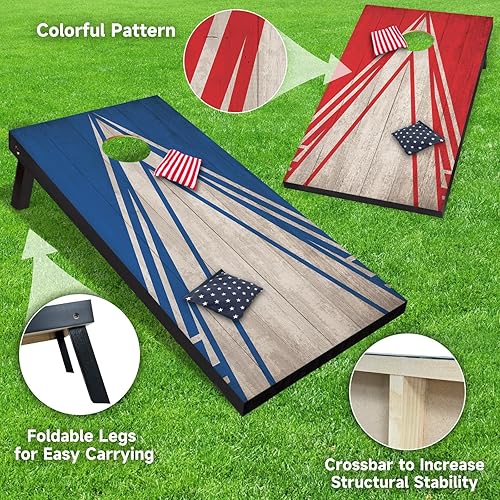 Miniatura 2 de PetGirl Juego de cornhole de madera maciza de 4 x 2 pies, incluye 2 tablas de cornhole de madera de tamaño reglamentario, 8 bolsas de frijoles para