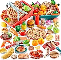 Comirth 80PCS Play Food Set for Kids Kitchen - Pretend Cutting Toys with Pizza, 2 Picnic Baskets, Toddler Gifts Ages 1-8