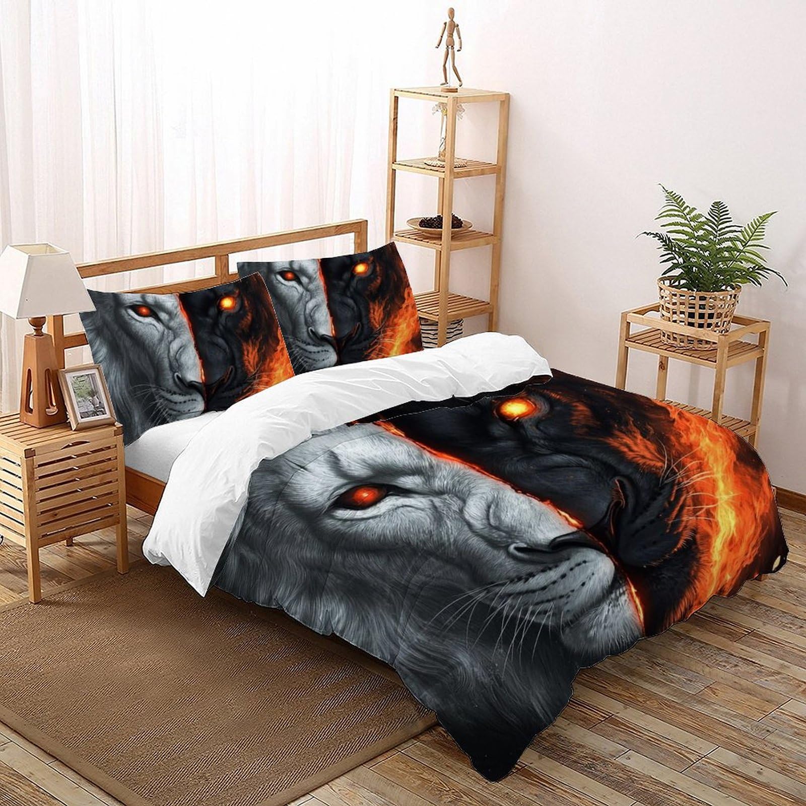 Parure housse de couette 200x200cm lion animaux de la savane pour lit double