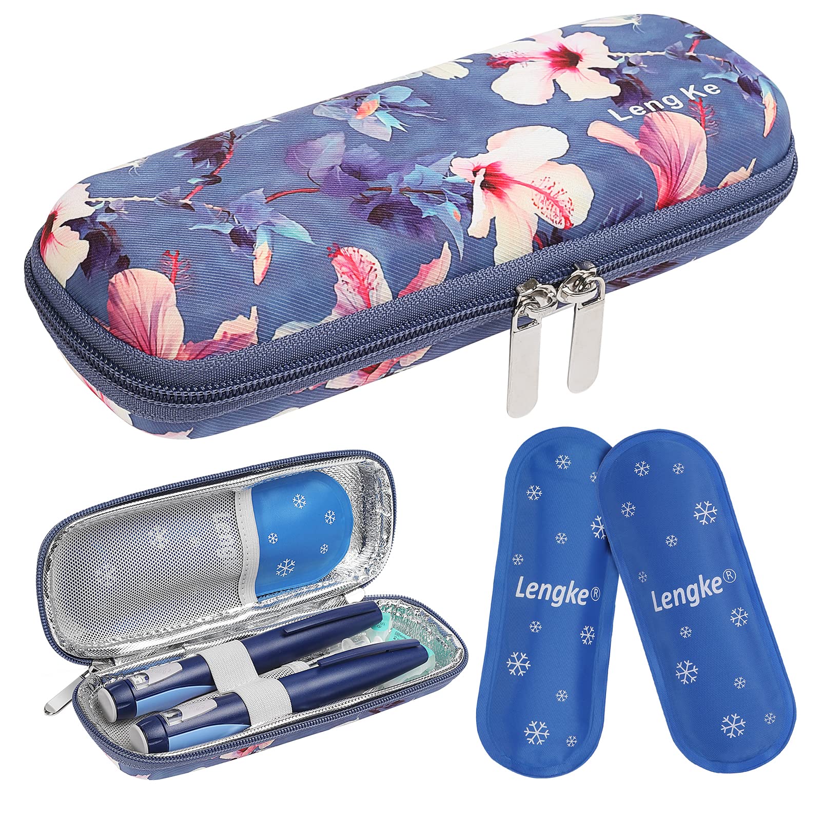 BOMKEE Insulin Cooler Travel Case, Diabetic Insulin Pen Case Portable Insulin Cooling Bag Carrying Organizer for Insulin Pens Supplies with 2 Ice Pack, Ht Floral, Compact