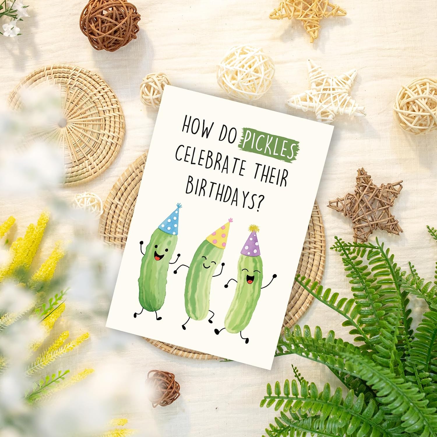 Funny Pickle Pun Birthday Card, Humorous Birthday Cards for Brother Sister Bestie Friends, Joke Pickle Relish the Moment Cards