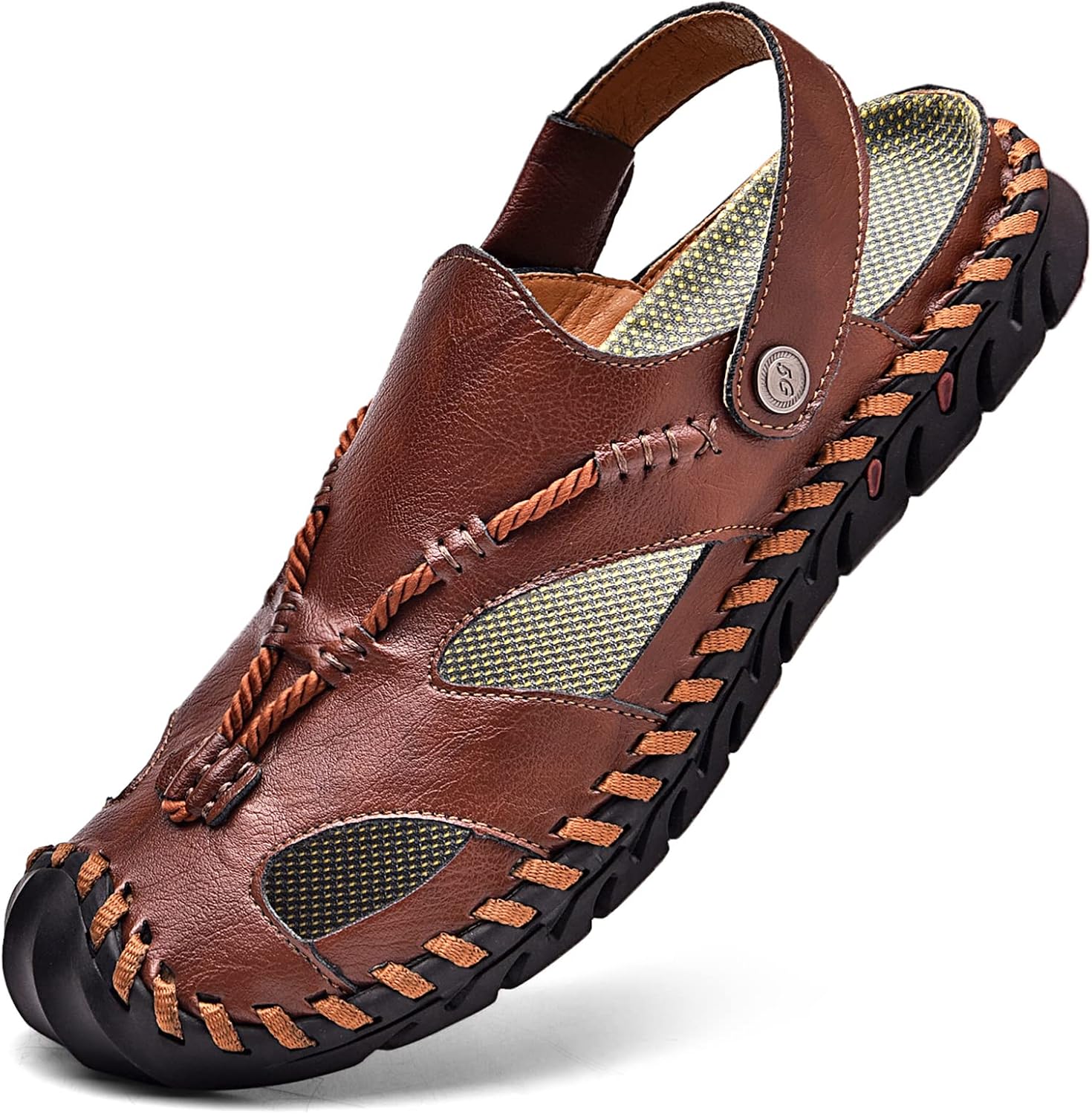 Mens Sandals Leather Closed Toe Outdoor Summer Anti-Slip Beach Sandals