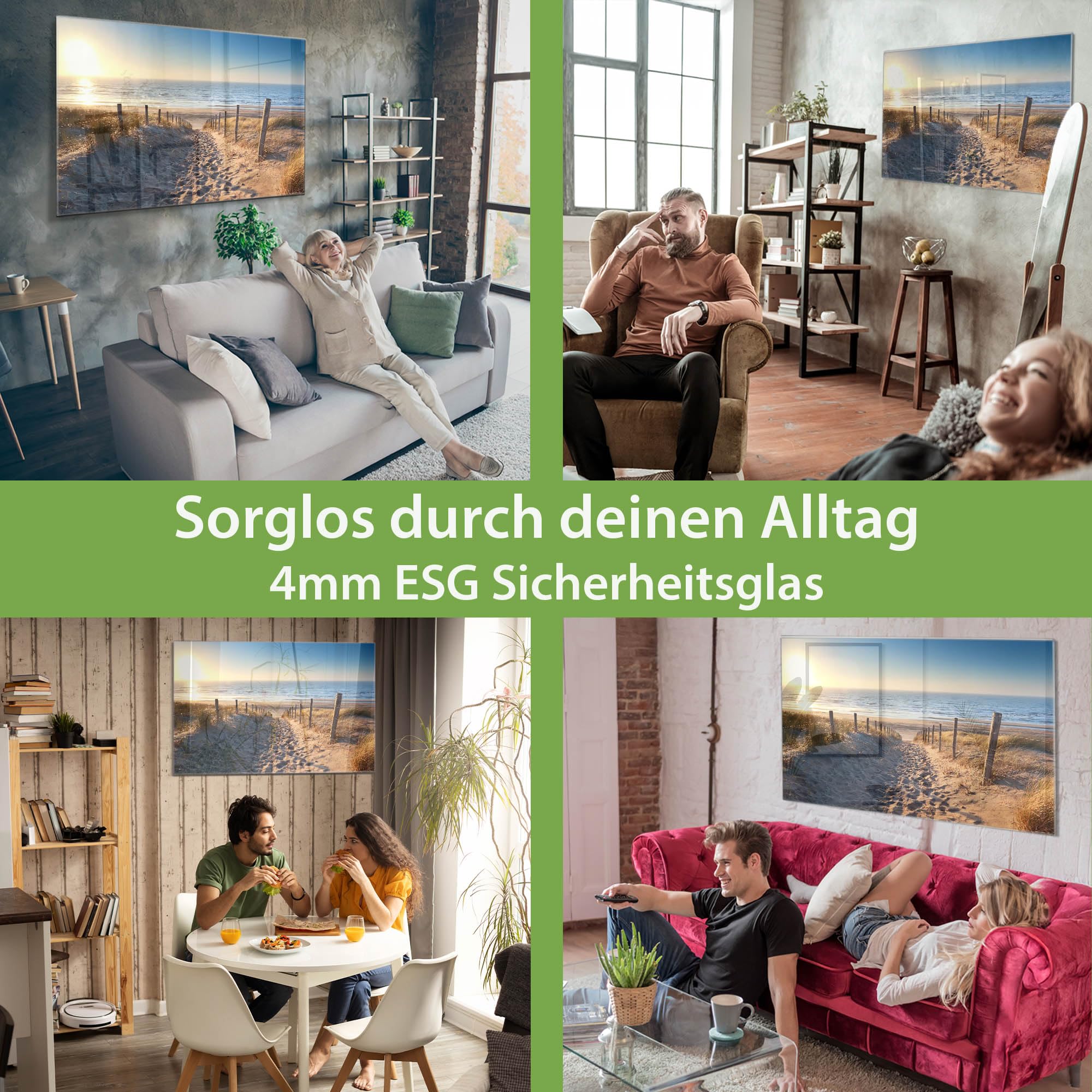 banjado Memoboard aus Glas in 60x40cm mit Strand- und Meerdesign