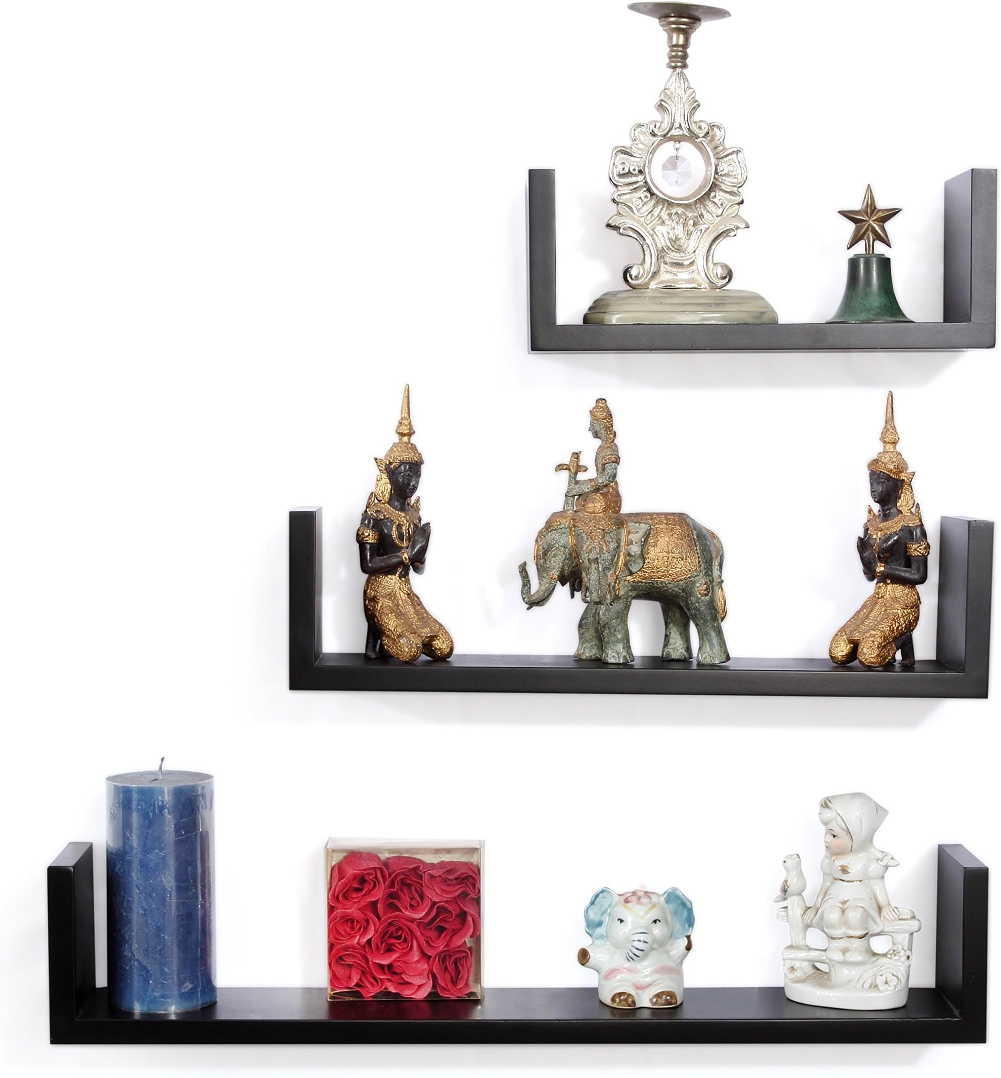 Forzza Ronald Wall Shelf, Set of 3 (Matt Finish, Black)