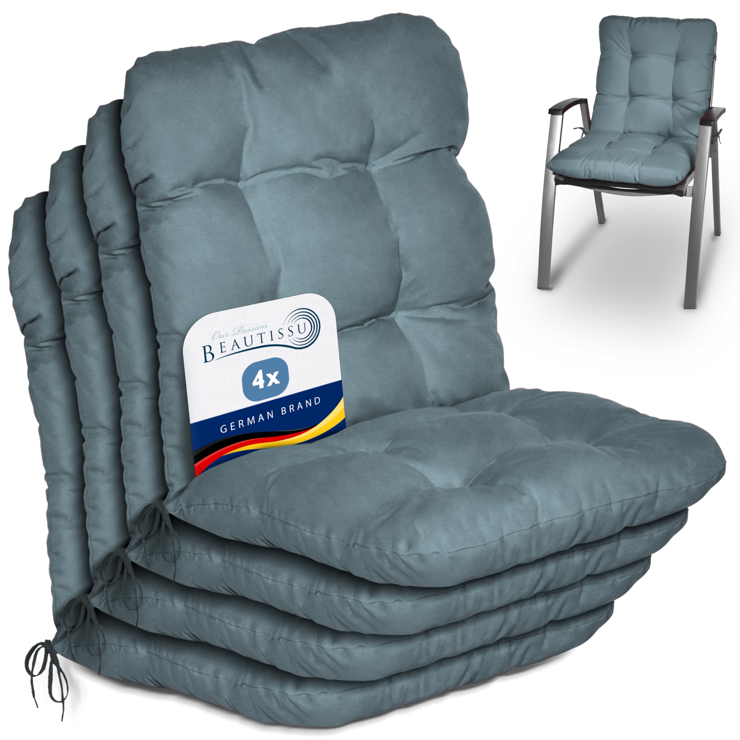 Beautissu Set of 4 Lowback Garden Chair Cushions Set 100x50x8 cm - Dove Blue Outdoor Seat Cushions for Garden Chairs with Backs Pillows for Recliner Patio Sunbed Bench - Flair NL โ image 1