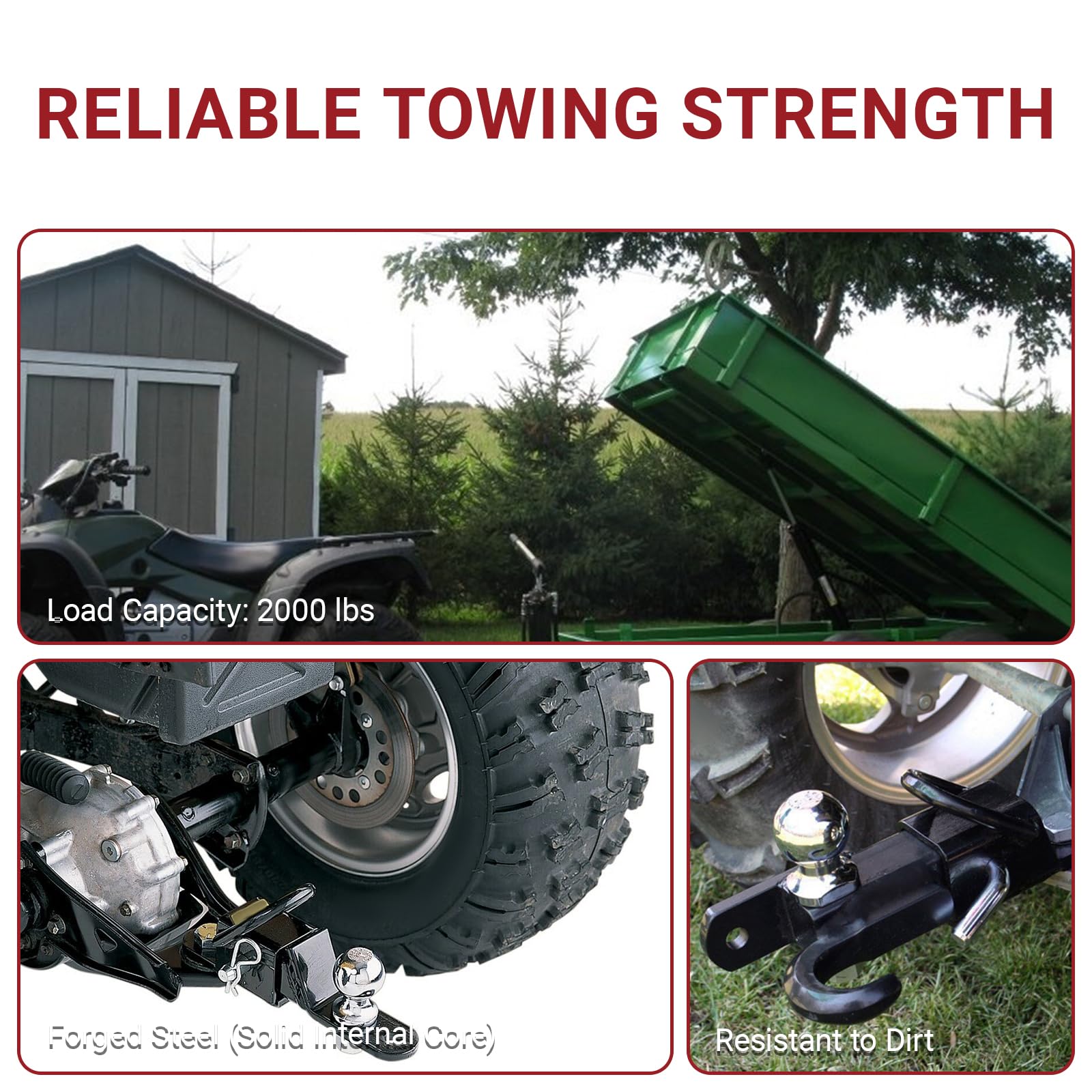 OUKENS Sfera del gancio di traino cromata, sfera del gancio di traino da 47,6 mm/1,87 pollici, del trattore da prato 2000 libbre solido in acciaio forgiato per roulotte di kart ATV