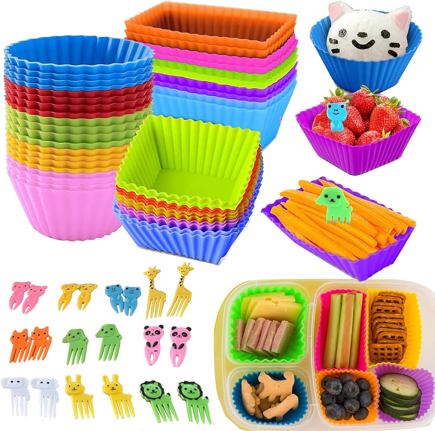 60Pcs Silicone Lunch Box Dividers bento box accessories Silicone Cupcake Liners