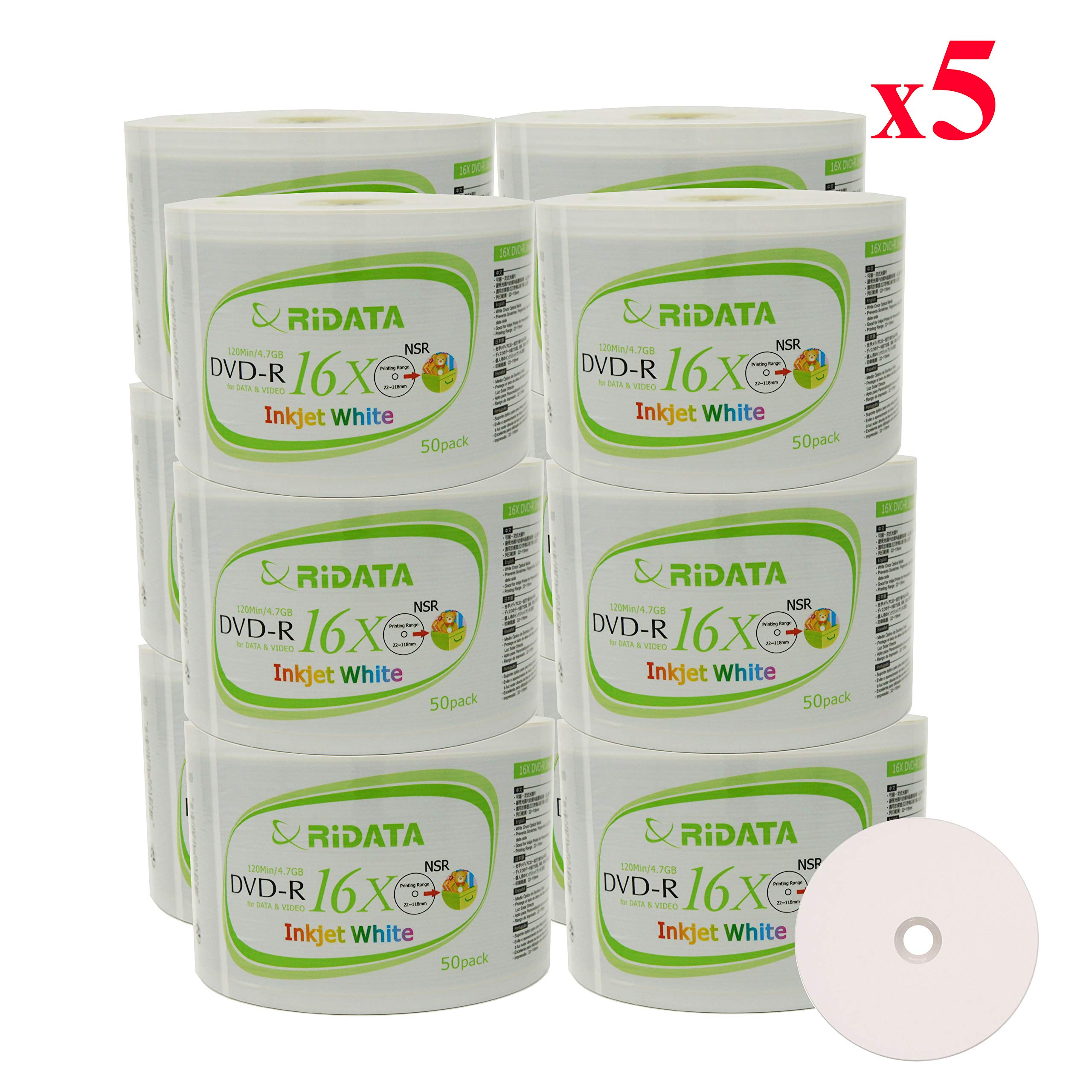 3000 Pack Ridata DVD-R 16X 4.7GB 120 Min White Inkjet Hub Printable Blank Data Video Media Recordable Disc