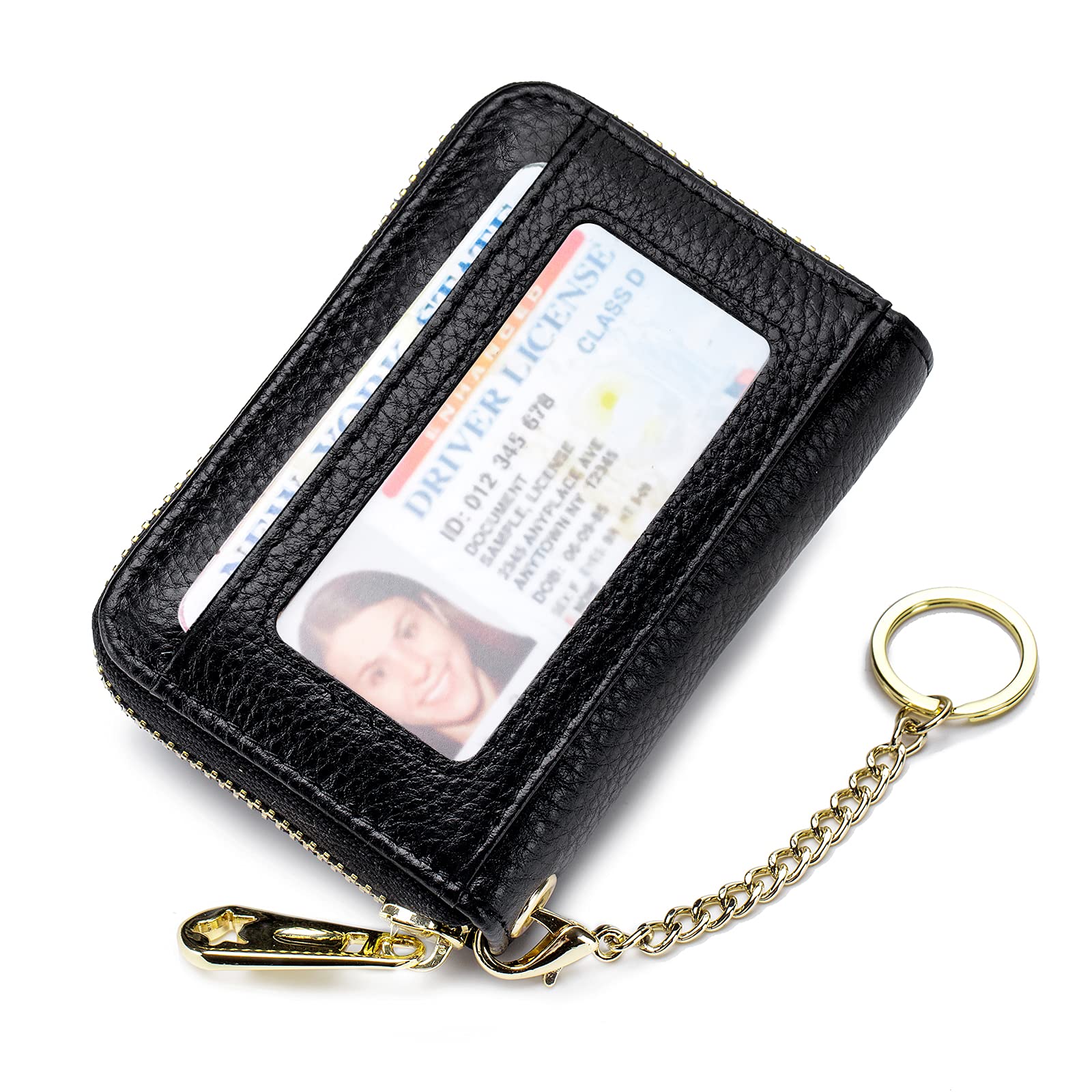 imeetuRFID Credit Card Holder Leather Zipper Card Case Wallet with Removable Keychain