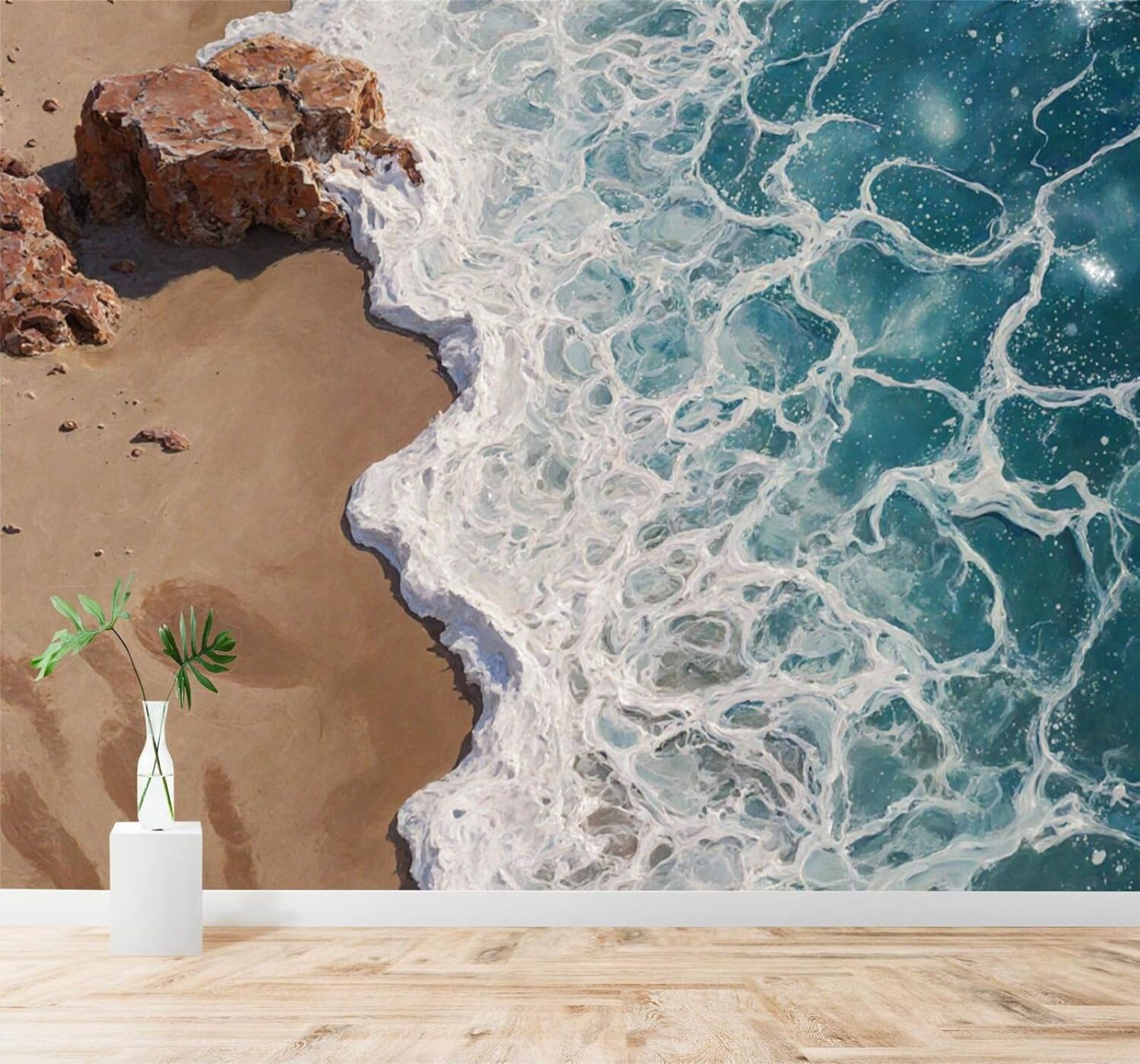 XLMING Abstract Waves Beach Rocks Seascape 3D Wallpaper Silky Texture Home Study Office Grey Dining Room Sofa Bedroom Living Room TV Backdrop-300cm×210cm