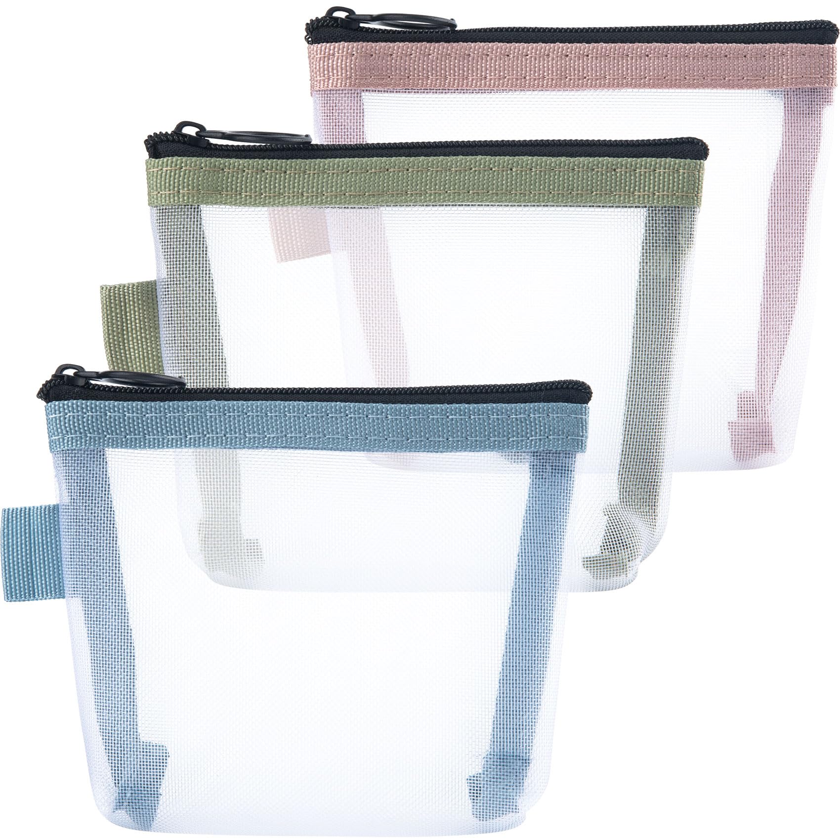 Winsyison 3pcs Mini Mesh Bag with Zipper, Clear Nylon Mesh Pouches, Portable Travel Makeup Organizer Bags for Cosmetic Lipstick Keys Headphones- Blue