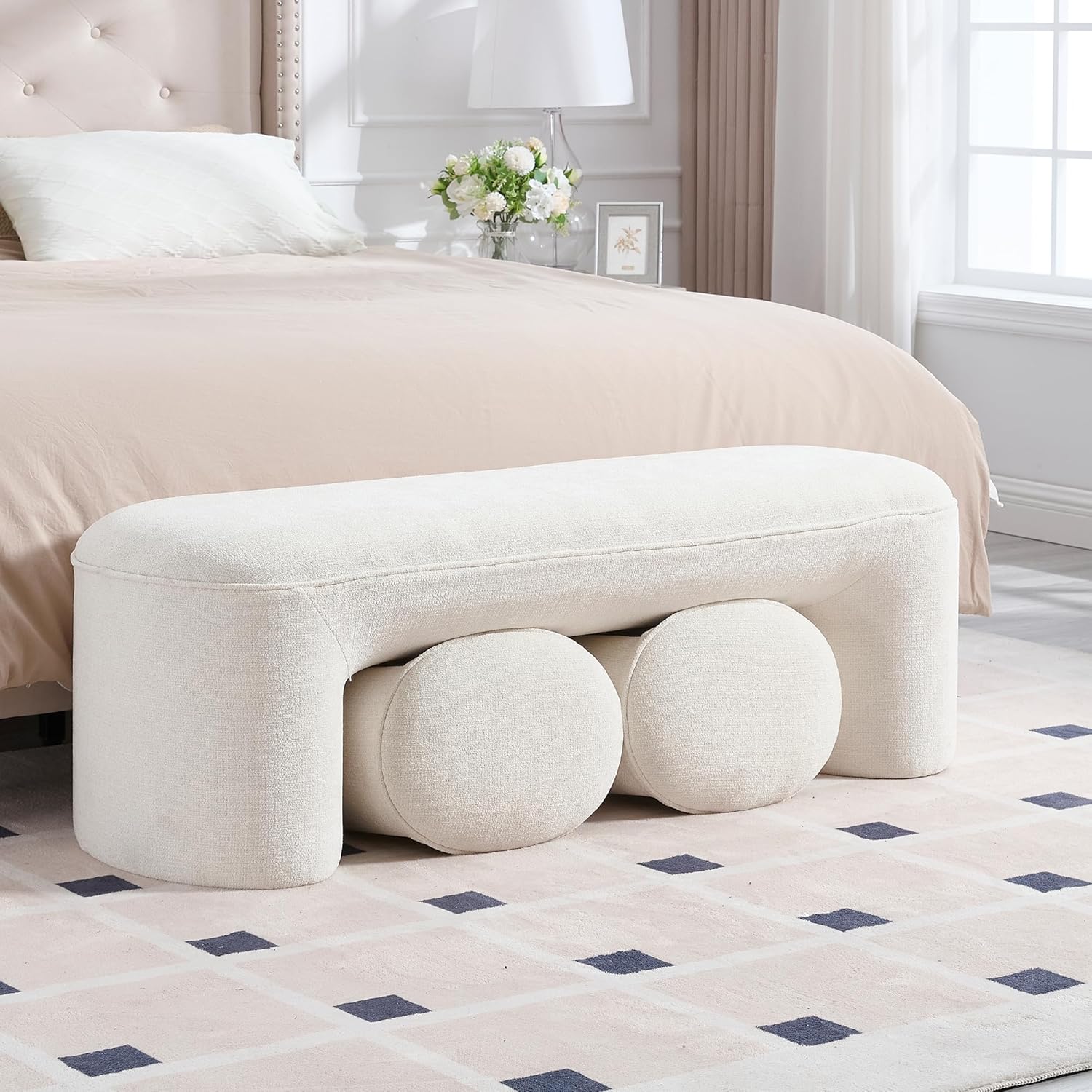 Wahson Modern Chenille Upholstered Ottoman Bench with Step Stools, 53" Width Storage Ottoman Bench, Assembled Bench for Entryway, Living Room, End of Bed, White