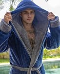 Yoimira Mens Robe with Hood, Big and Tall Plush Fleece Robes for Men Full Length Flannel Bathrobe for Winter Warmth