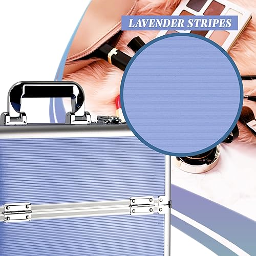 Miniatura 5 de Ver Beauty Estuche de maquillaje profesional con compartimento inferior grande, rayas lavanda, Estuche de tren