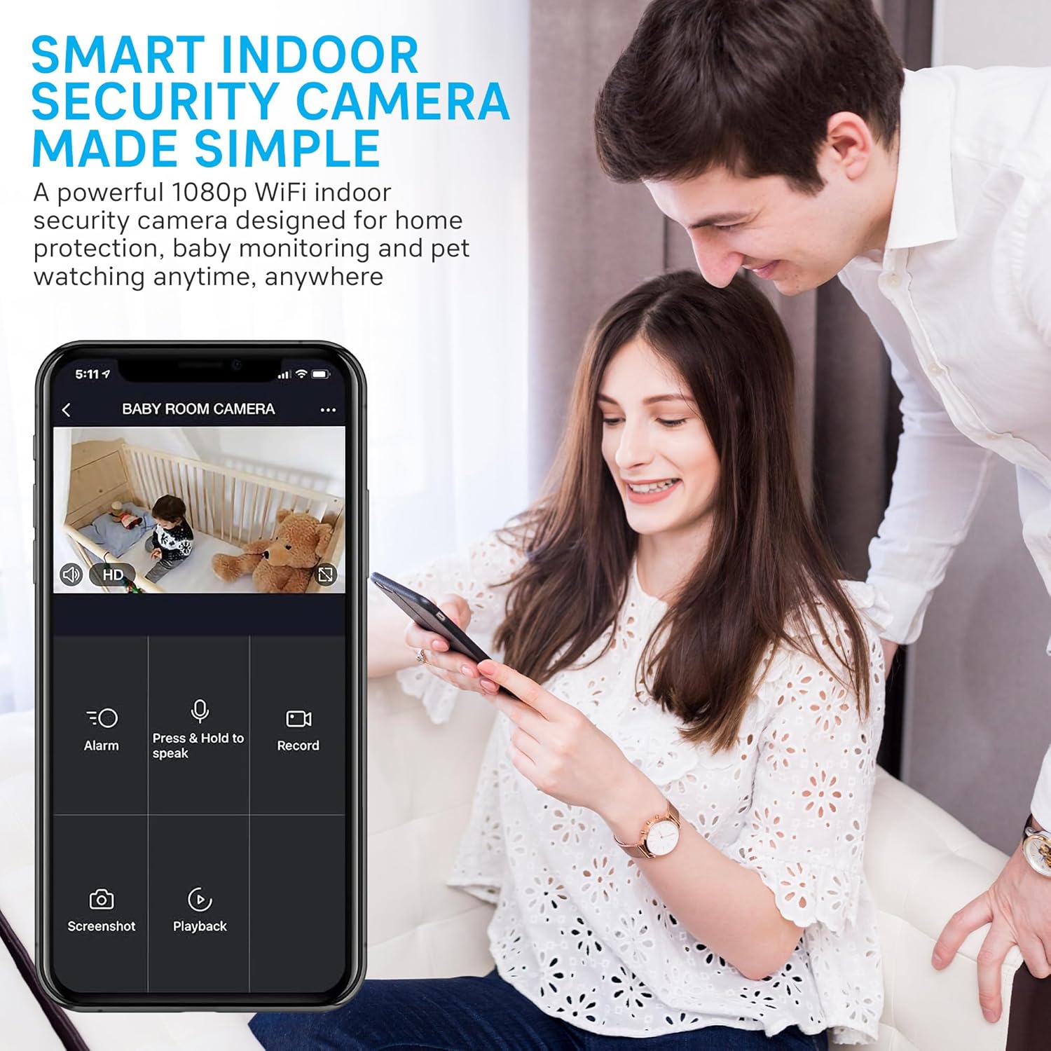 Geeni Vivid Indoor Smart Security Camera – HD Live Stream Camera for Indoor Home Monitoring with Night Vision, 2-Way Audio, Flexible Mount, Micro SD Slot, Motion Detection & App Control – 2Pack, White