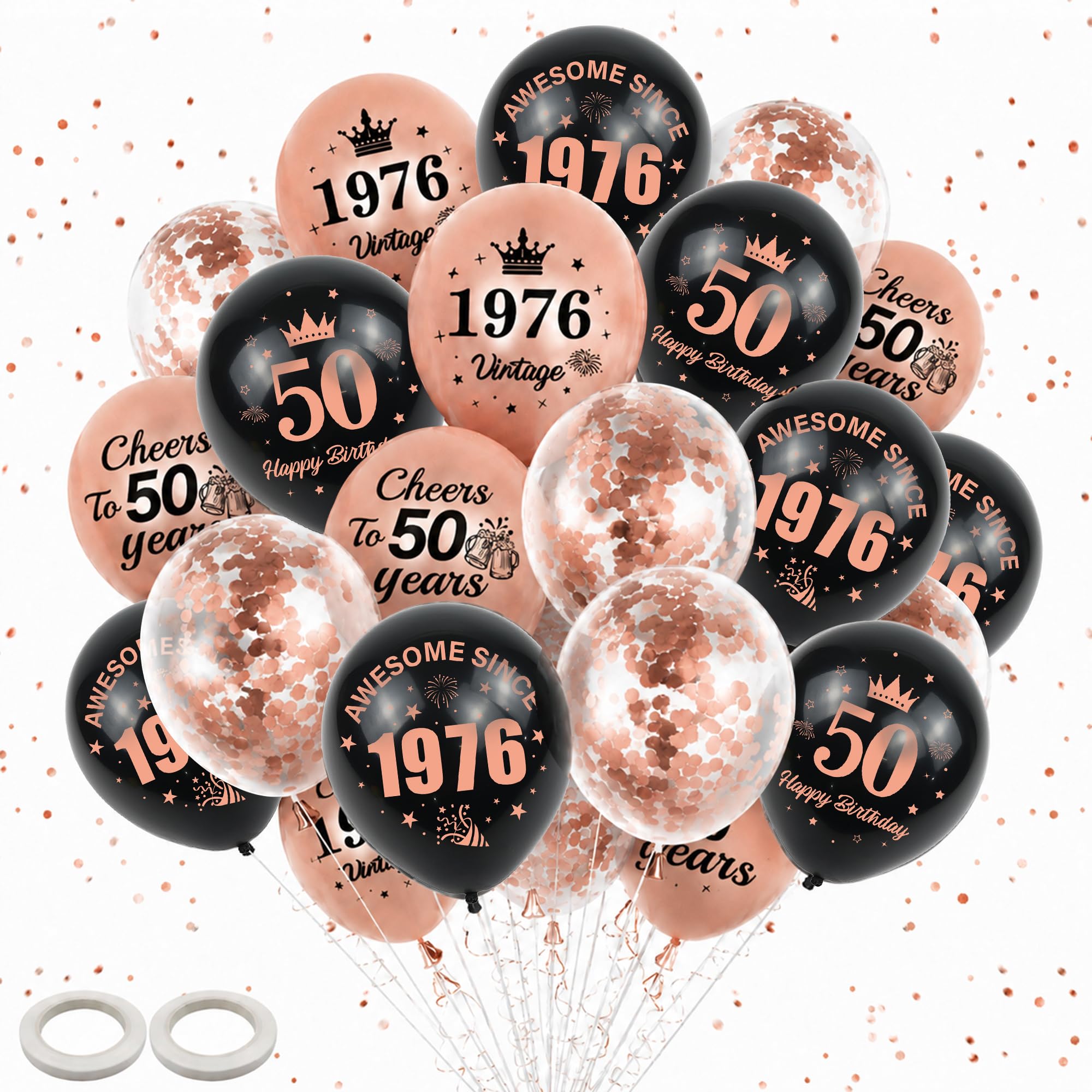 50th Birthday Decorations Balloons Women - 40 Pcs Black Rose Gold Happy Birthday Awesome since 1976 Vintage Cheers to 50 Years Sequins Balloon with Ribbon for 50 Years Old Party Celebration Decor
