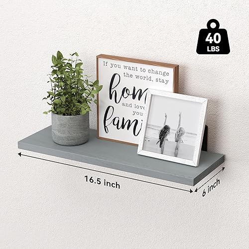 Miniatura 3 de WOPITUES Juego de 6 Estantes Flotantes de Madera, Estantes para Decoración de Pared, Estante de Estilo Rústico para Dormitorio, Estantes de