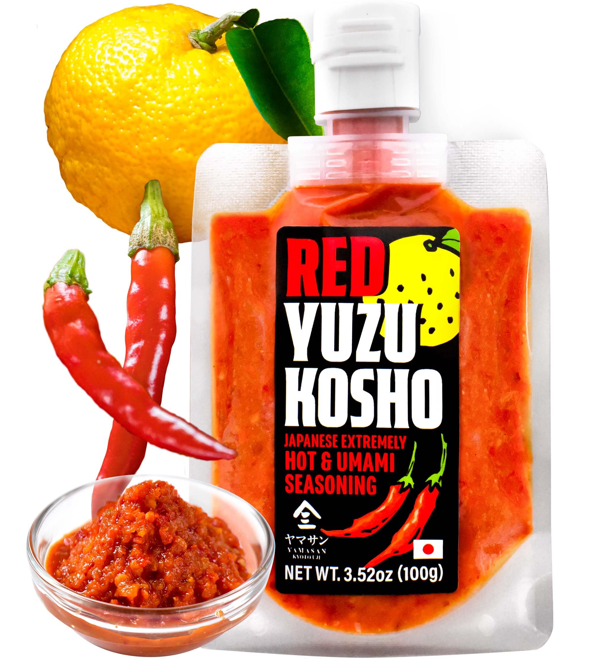 YAMASAN KYOTO UJI Rote Chili Yuzu Kosho Würzpaste, Japanisch Chili Paste, Extrem Scharf & Umami Gewürz, Vegan, Glutenfrei, Keine Zusatzstoffe, Hergestellt in Japan (100g)