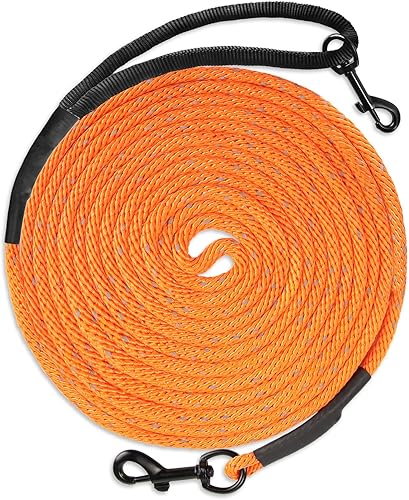 FunTags Correa larga de entrenamiento para perros 15 pies 33 pies 50 pies correa de cuerda de control con asa acolchada correas reflectantes para