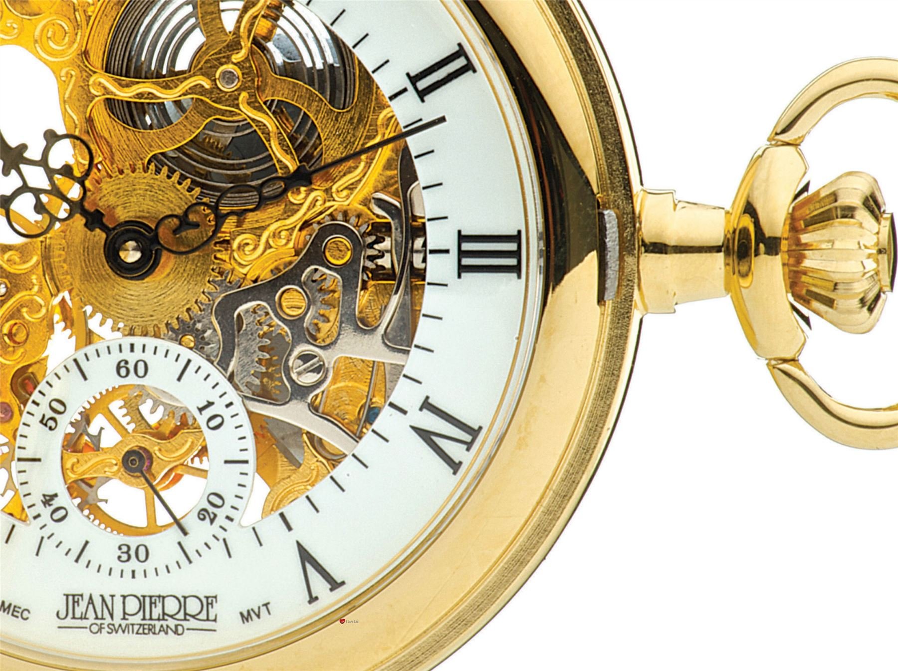 I LUV LTD Half Hunter Skeleton Pocket Watch 17 Jewelled Mechanical Gold Plated Case - Gift