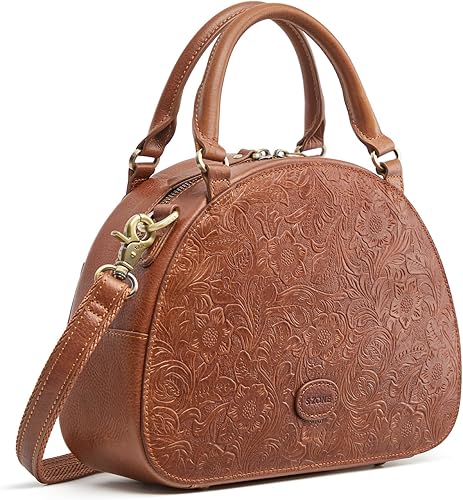 Miniatura 2 de S-ZONE Bolsos cruzados de cuero para mujer, bolso vintage con asa superior, bolso de diseño de cúpula