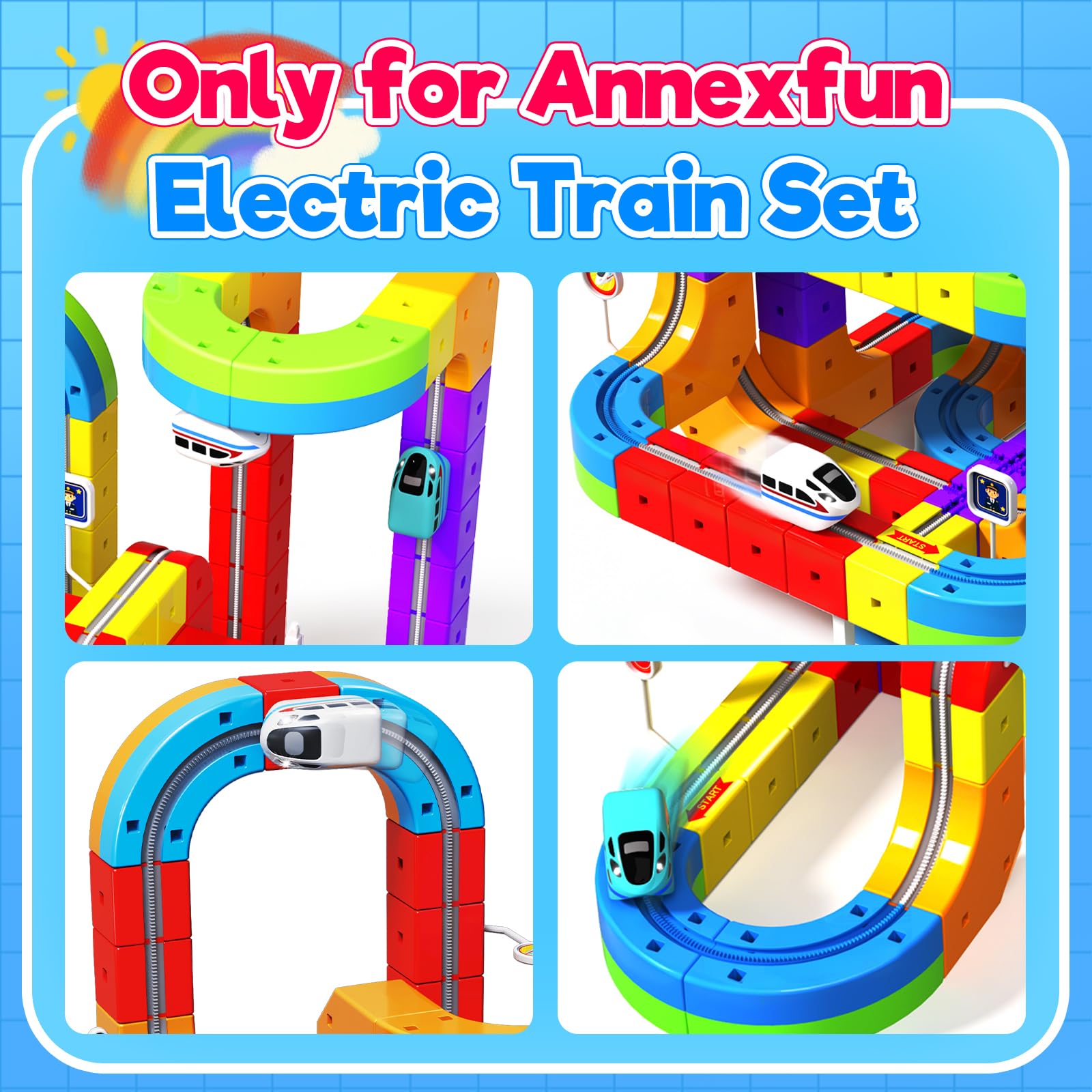 Annexfun Only Electric Train Sets, 2-Pack USB Rechargeable Train Cars - Exclusively Electric Train Tracks | Kids 3+ Years | No Magnetic Tracks | Cannot Operate Independently - image 4