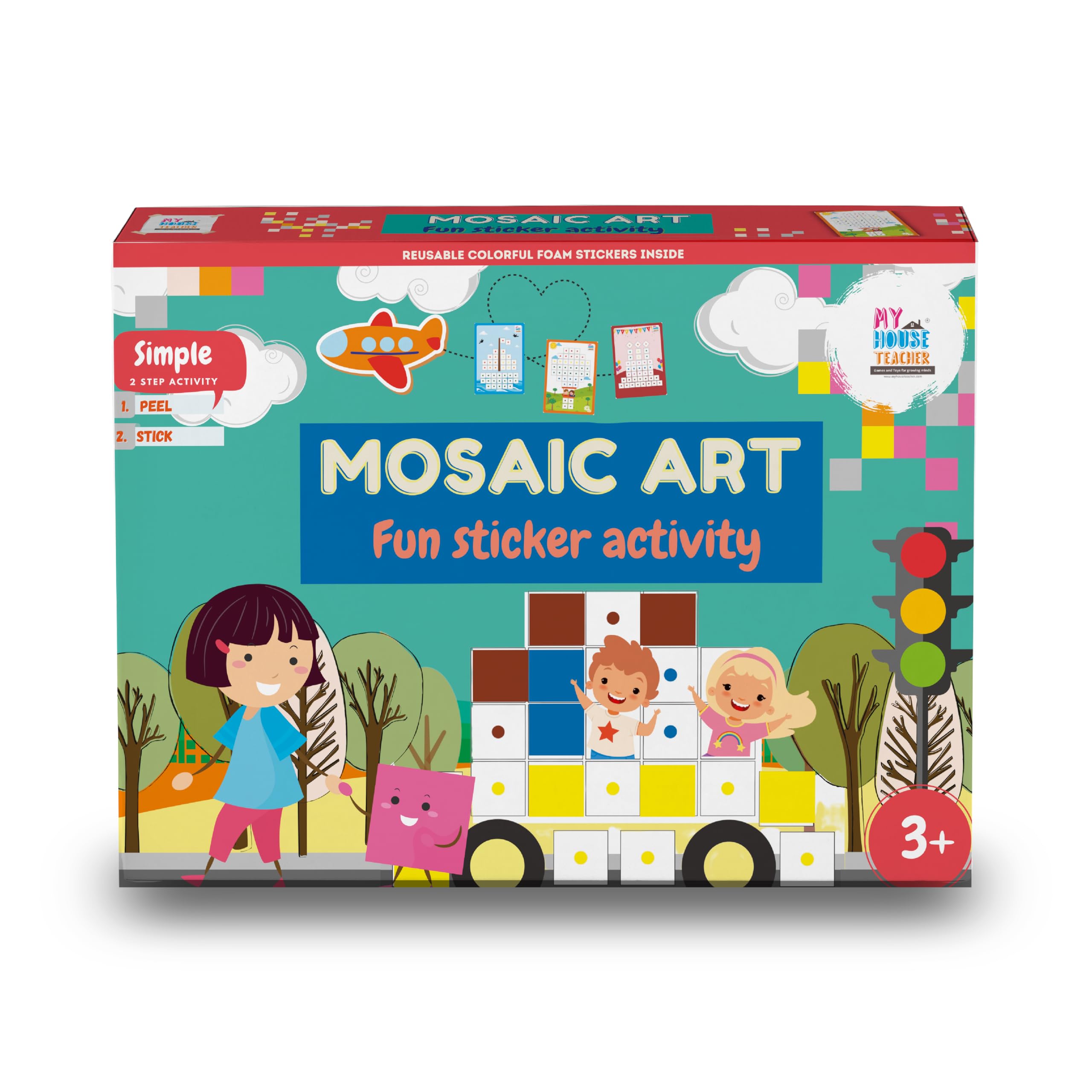 My house Teacher Reusable Peel and Stick Mosaic Art Fun Sticker Activity Box for Kids Learning & Educational - 3 Years and Above (Pack of 1)