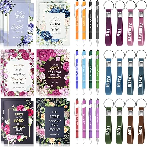 SGIP Juego de 36 piezas de regalos de la Biblia cristiana bolígrafos de versículos de la Biblia cuadernos cristianos llaveros con cita de la Biblia