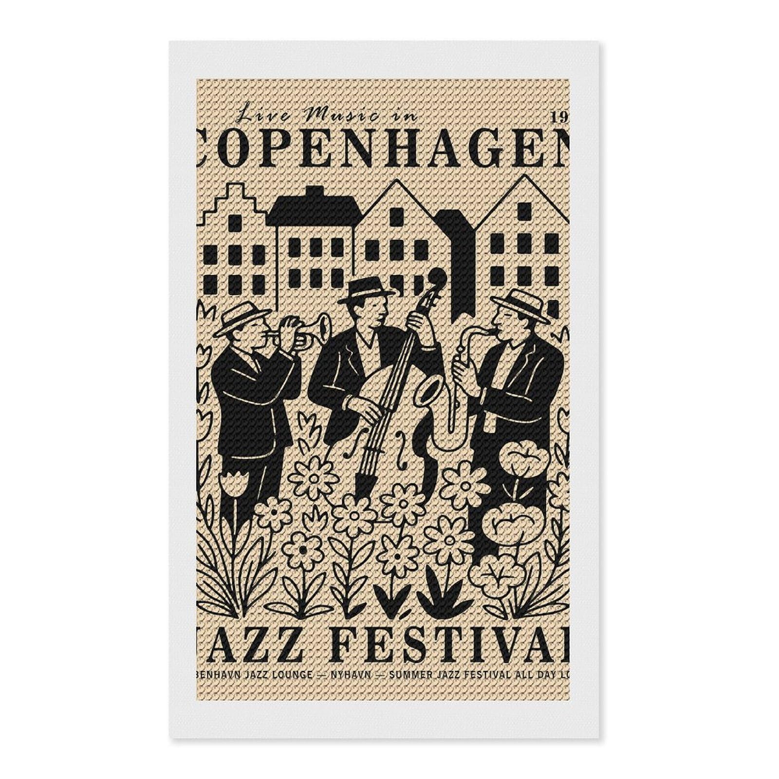 Junmoney Copenhagen Jazz Festival Diamond Painting Set 12"x20", Holiday Gift Idea, for Creative Relaxation, Fun Craft Experience, Vintage Style Decor