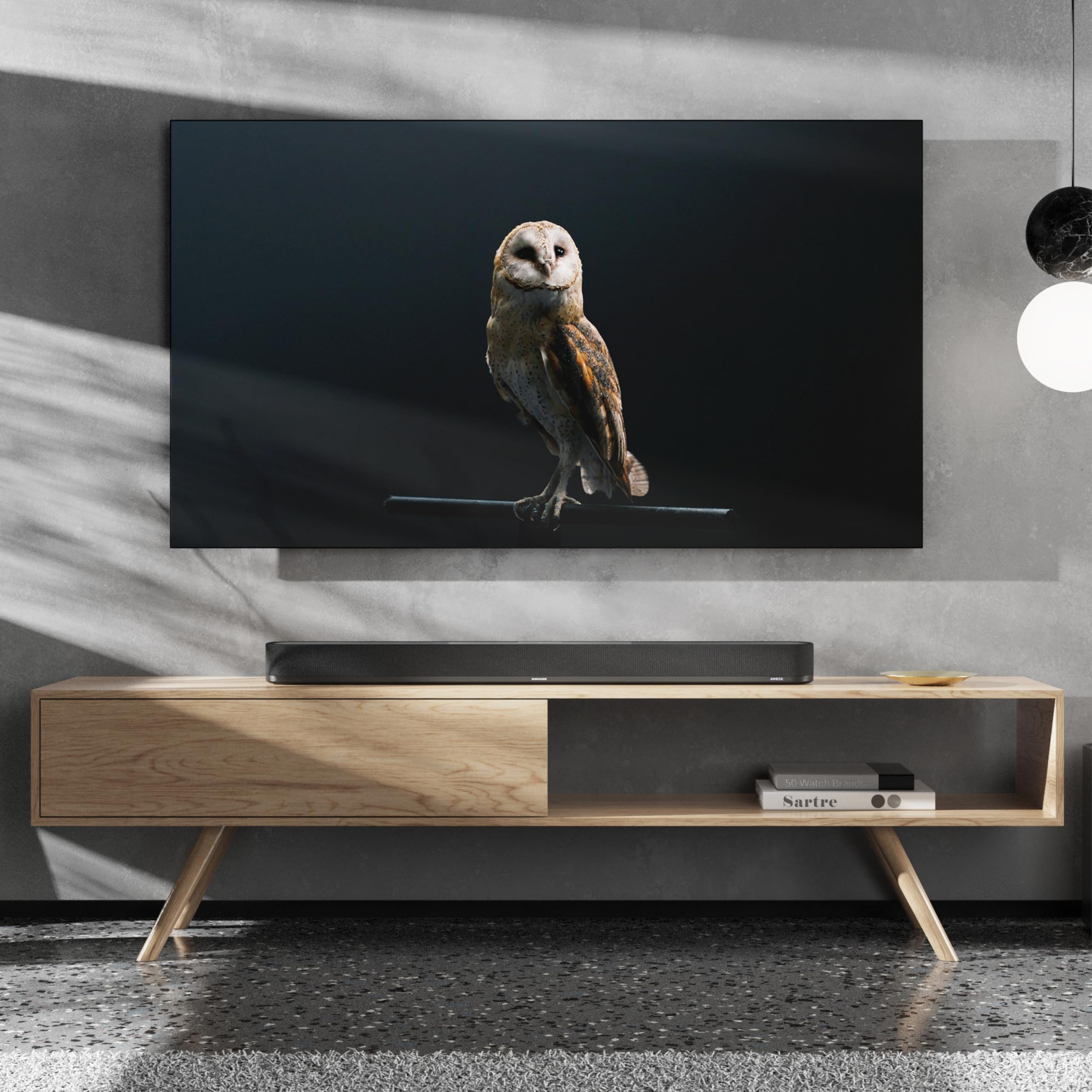 Sennheiser Auxiliaire AMBEO Soundbar | Plus pour TV et Musique avec Son Surround 3D immersif, Configuration de Haut-Parleur 7.1.4 virtuel, caissons de Graves Doubles intégrés, Prise UE, Black