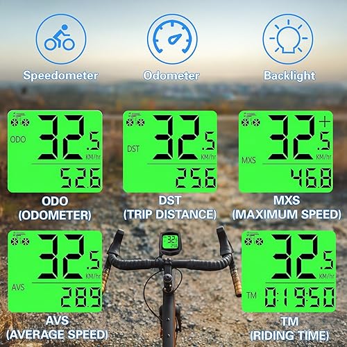 Miniatura 5 de Computadora de bicicleta y odómetro inalámbrico MPH KMH Velocímetro de bicicleta con despertador automático Pantalla de seguimiento de velocidad de