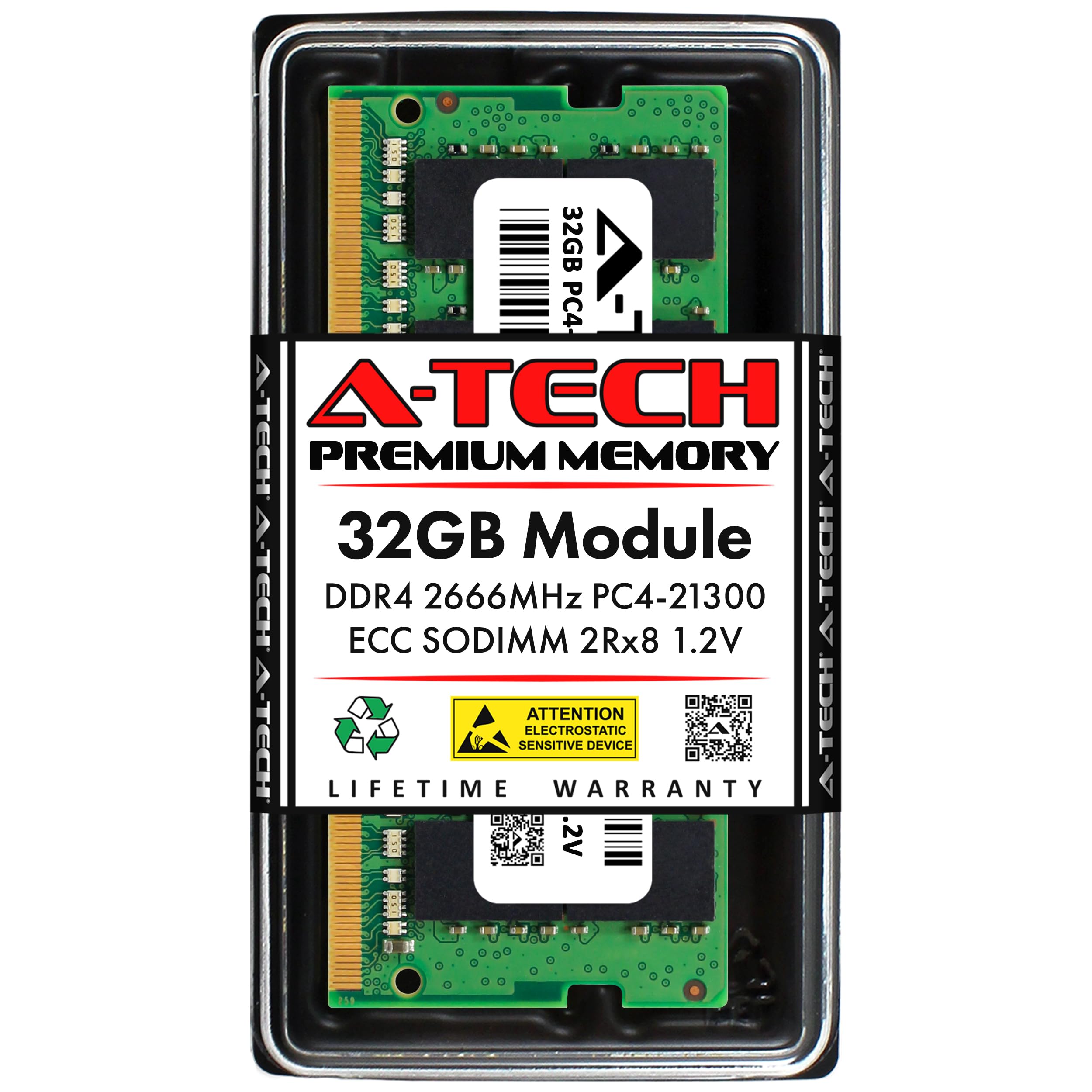 A-Tech 32GB DDR4 2666MHz PC4-21300 ECC SODIMM 2Rx8 Dual Rank 1.2V 260-Pin RAM Memory Upgrade Module for Microserver, Workstation, and Networking Platforms