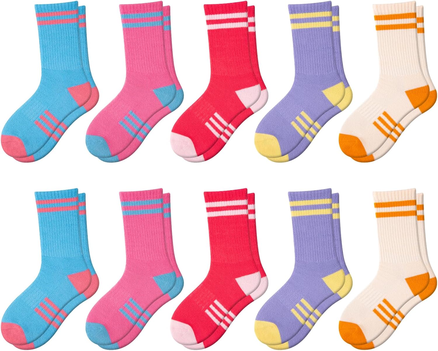 Comfoex 10 Pairs Girls Crew Long Athletic Socks for 4-6 6-8 8-10 Years Old Kids Calf Sports Cotton Socks Half Cushioned - Image 7