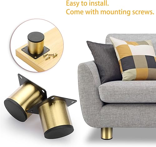 Miniatura 9 de OwnMy 4 patas de muebles de acero inoxidable de 4 pulgadas, patas de metal para escritorio, elevadores de muebles de metal redondo dorado, patas de